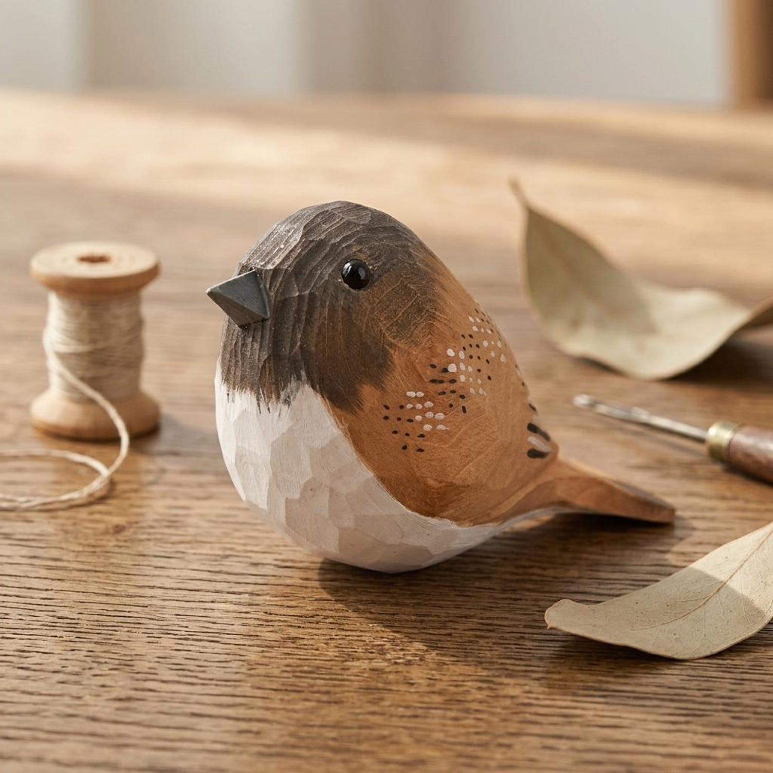 Hand-Carved Painted Wood Bird Figurine, Robin-Style Songbird Sculpture image 2