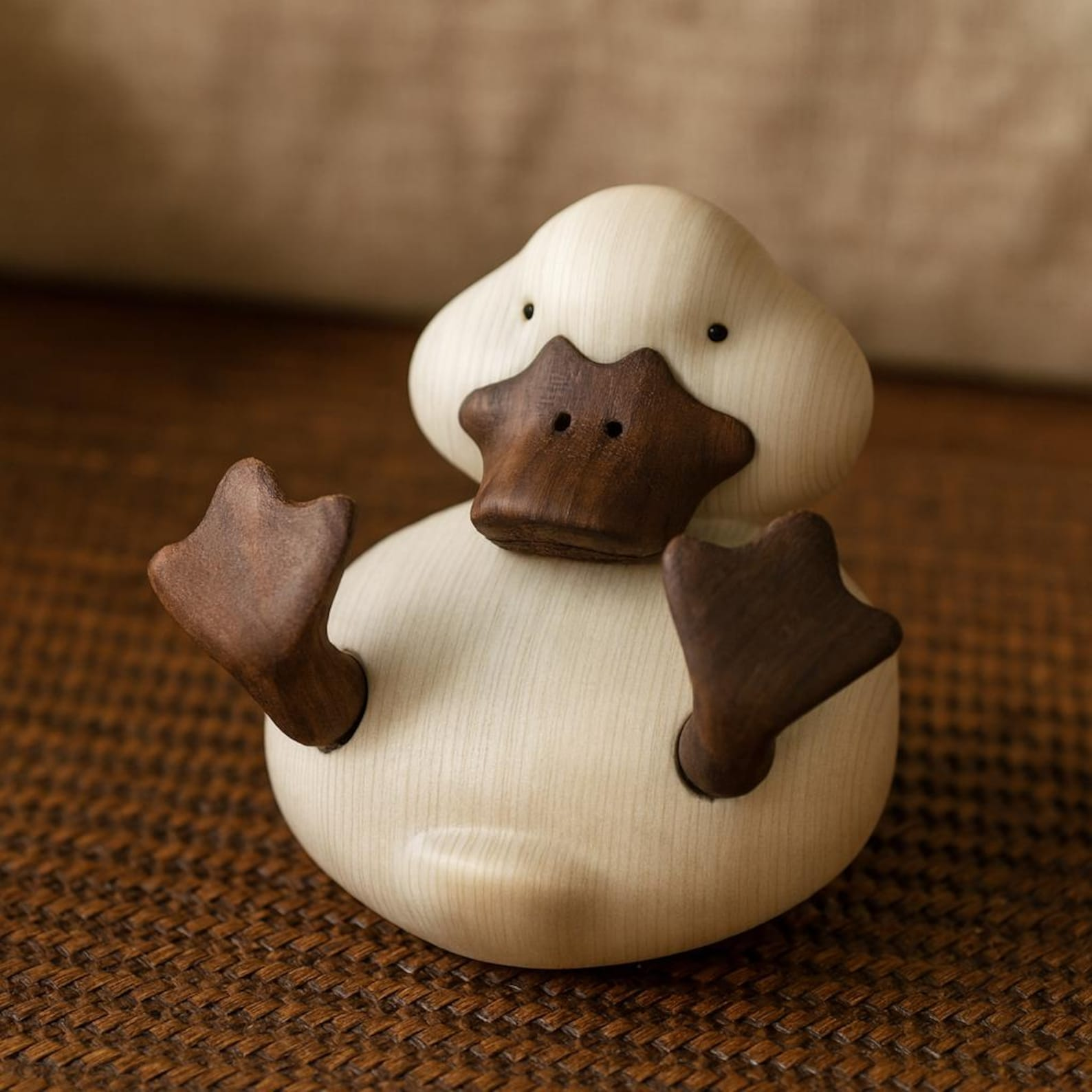Handcrafted Wooden Duck Figurine, Two-Tone Carved Decorative Sculpture image 1