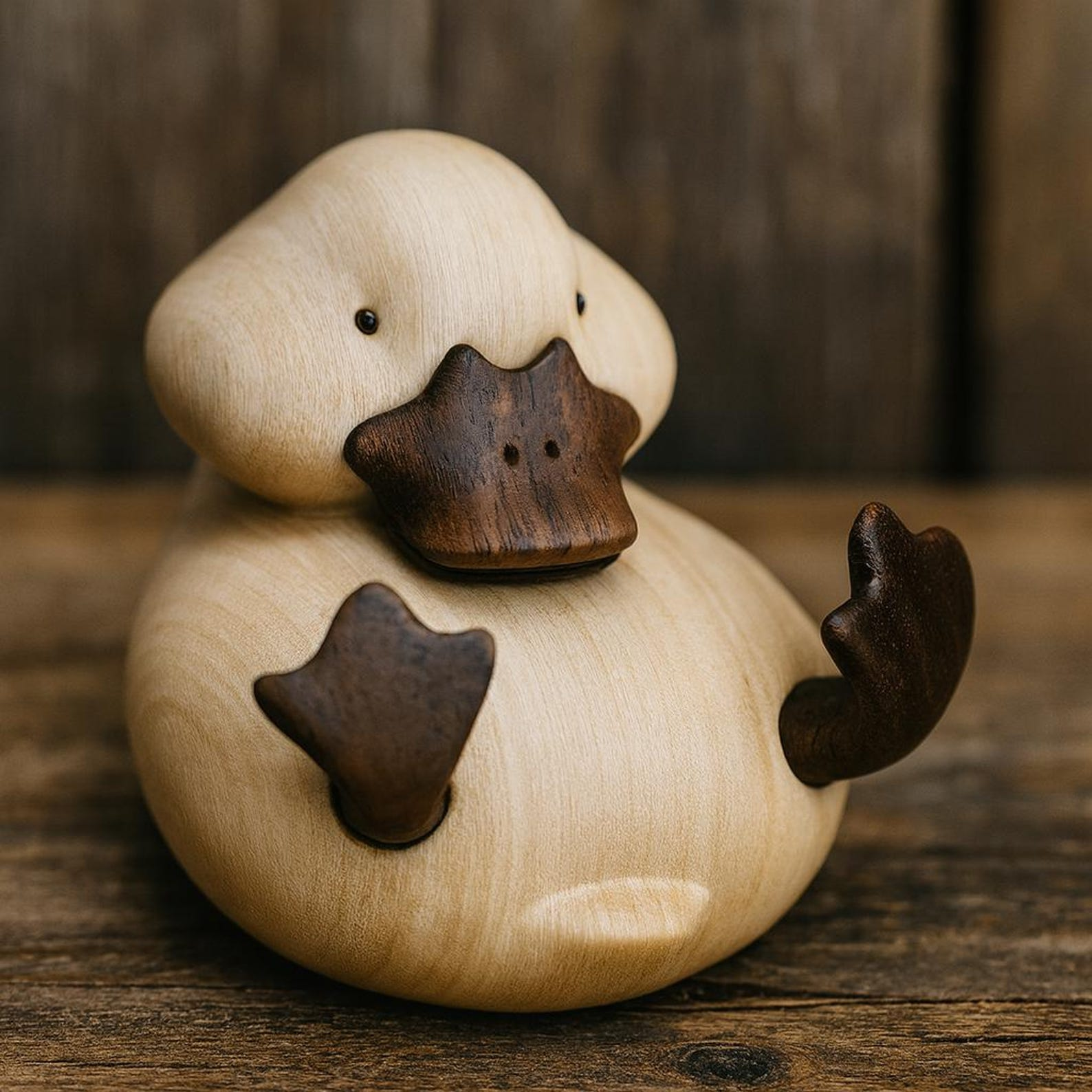 Handcrafted Wooden Duck Figurine, Two-Tone Carved Decorative Sculpture image 2