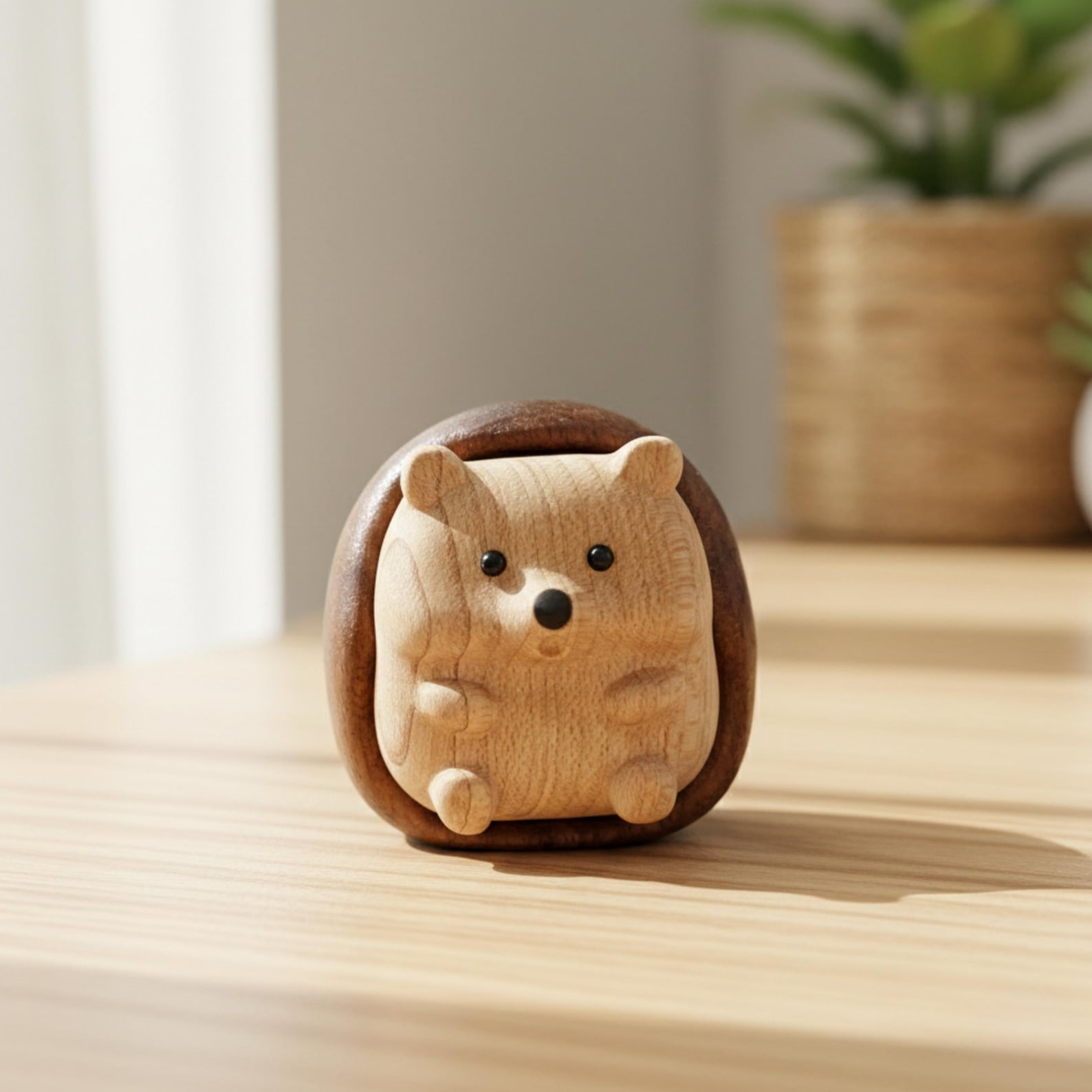 Wooden Hedgehog Figurine Two-Tone Carved Decorative Sculpture image 1